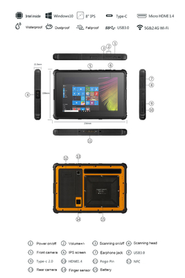 IP67 8 Inch Tablet Rugged PC HD Sunglight Readable 800×1280 Screen